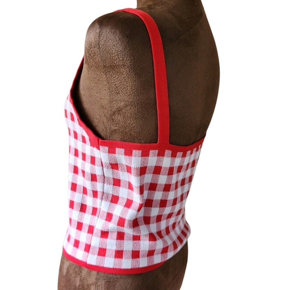 ASOS Design Tank Top Size M Red White Gingham Knit Cropped Women's - Picture 2 of 7